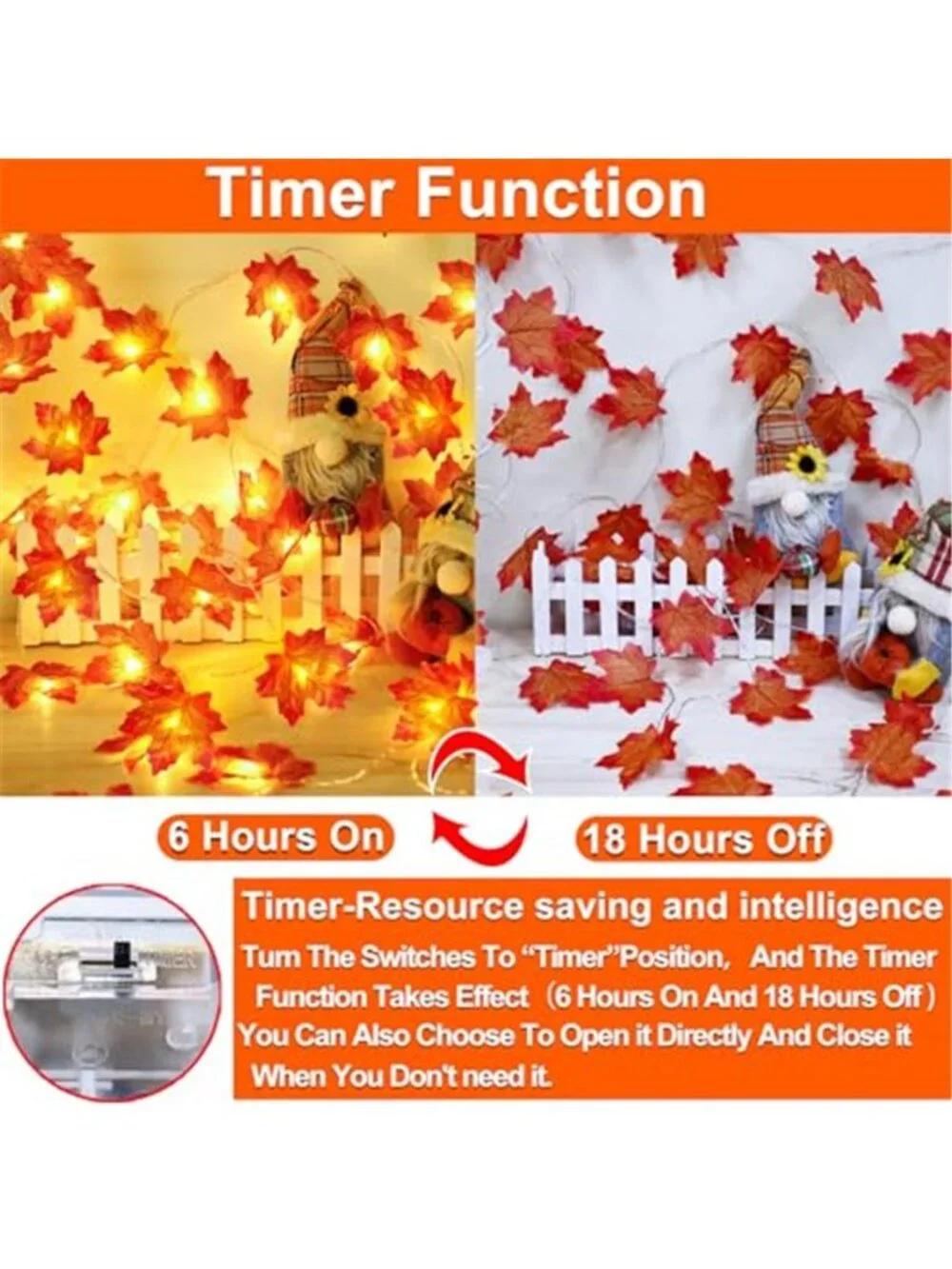 Timer 5 Pack Fall Decor Fall Garland with Lights Total 100LED 50FT